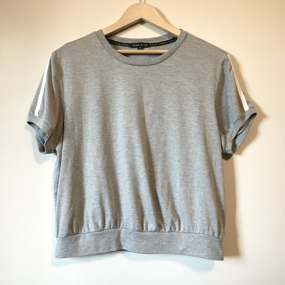 Kendall + Kylie Retro Carrie Grey Stripe Sleeve Sweatshirt Tee